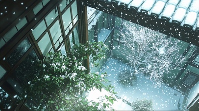 冬日庭院大雪纷飞风景