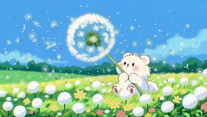 草地上的小熊与风之伞