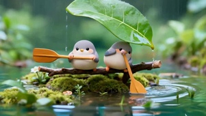 小鸟躲雨