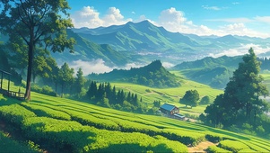 绿色护眼山坡茶田