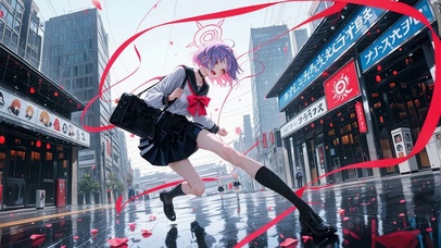都市街头二次元紫发美少女