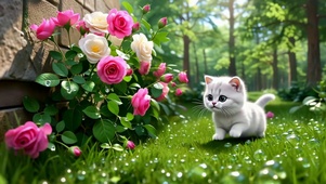 小奶猫戏蔷薇