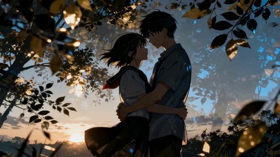 夕阳林间校服动漫恋人的时光密语