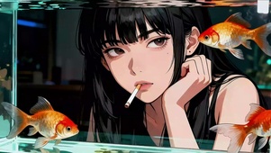 破碎感~盯着鱼缸发呆的富江女神