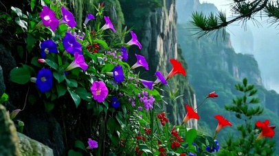 悬崖五彩牵牛花4K