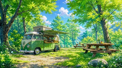 夏日林间餐车