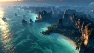 俯瞰清晨海面群岛