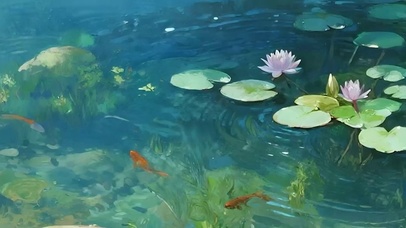 护眼夏天池塘带鱼屏