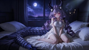 二次元-紫发恶魔少女-月夜卧室