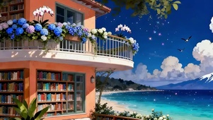 蓝天白云树木海景