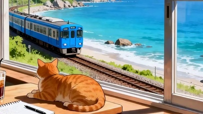 海边海景树木带鱼屏