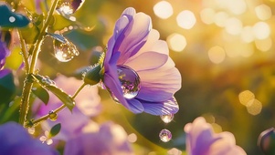微观浪漫紫色鲜花水滴