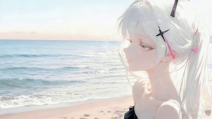 女孩海边看海