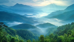 阳光迷雾绿色山谷