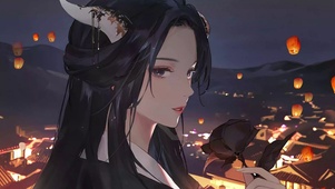 4K唯美治愈动漫少女许愿孔明灯