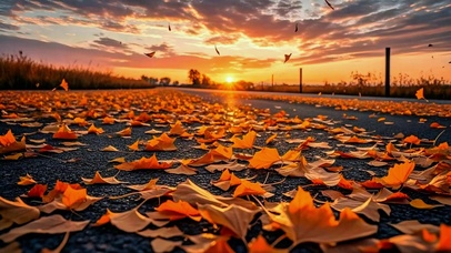 唯美夕阳秋叶4K