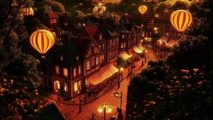 傍晚温馨秋日小镇街景