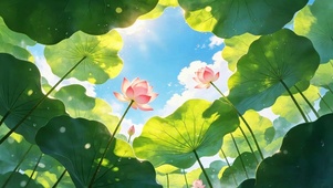 绿叶荷花盛开