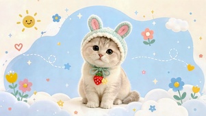 可爱兔耳猫咪云端小憩