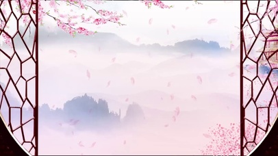 水墨古典粉色桃花油纸伞飘落背景