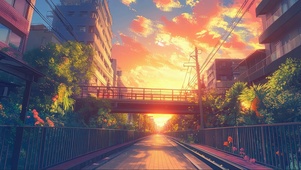 城市街道静谧落日黄昏
