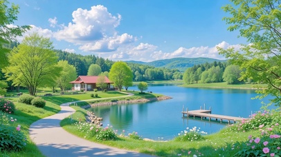 护眼湖畔山水