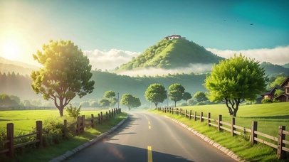 夕阳山川马路公路