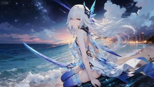 海边舞剑女孩