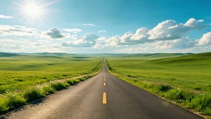 草原蓝天旷野公路