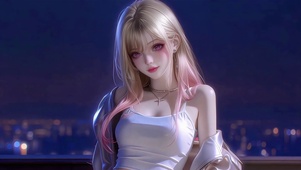 蓝调夜色与粉瞳少女