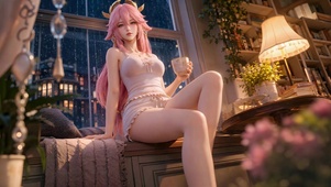 雨夜窗边八重神子