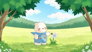 春日草地上的围巾小白熊