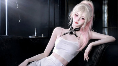 甜酷粉发高马尾美少女