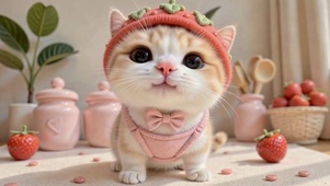 草莓萌猫可爱治愈动态壁纸