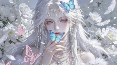 蝶绕白发少女