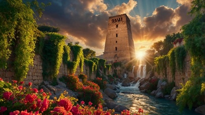 被繁华裹住的溪畔旧塔