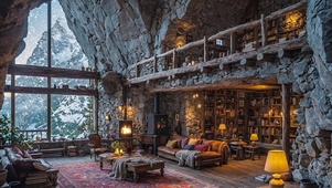 【雪景】宽敞的雪山石屋