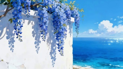 海边墙角鲜花