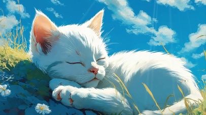 蓝天下睡觉的猫猫