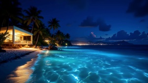 荧光海滩夜景
