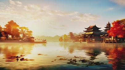 秋日波光粼粼的湖面