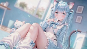 清甜蓝发猫耳二次元少女