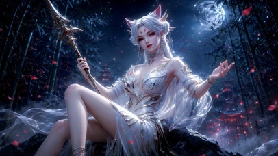 月夜狐耳银发古风美少女