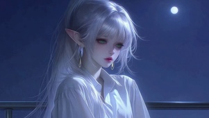 月夜银发精灵美少女