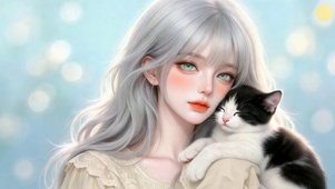 银发美少女与治愈猫咪