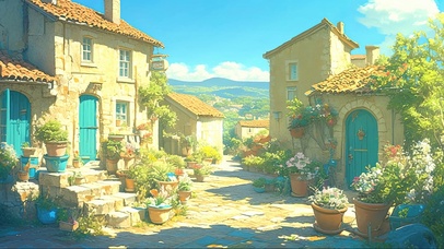 蓝天阳光鲜花小镇街道