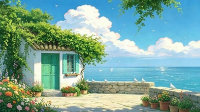 宁静海边小屋