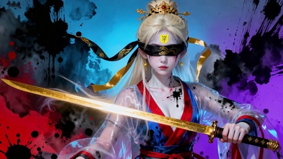 古风墨染蒙眼金发女剑客