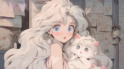 可爱女孩和猫咪