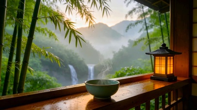 窗外竹林山水